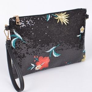 Black Sequin with embroidery Clutch bag